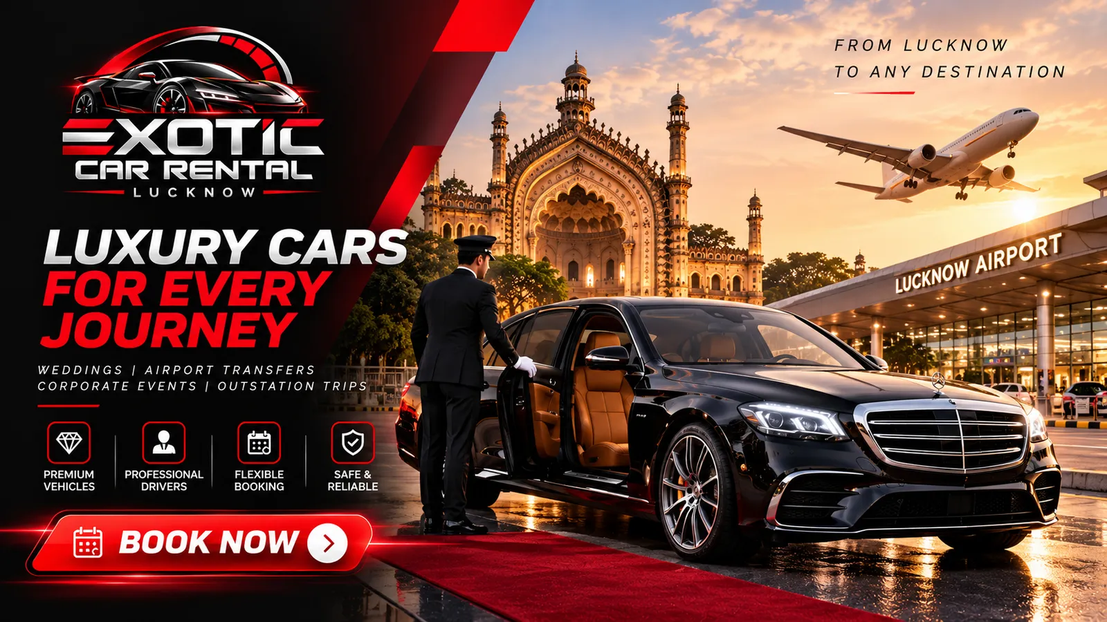 Luxury cars for every journey — weddings, airport transfers, corporate events and outstation trips from Lucknow